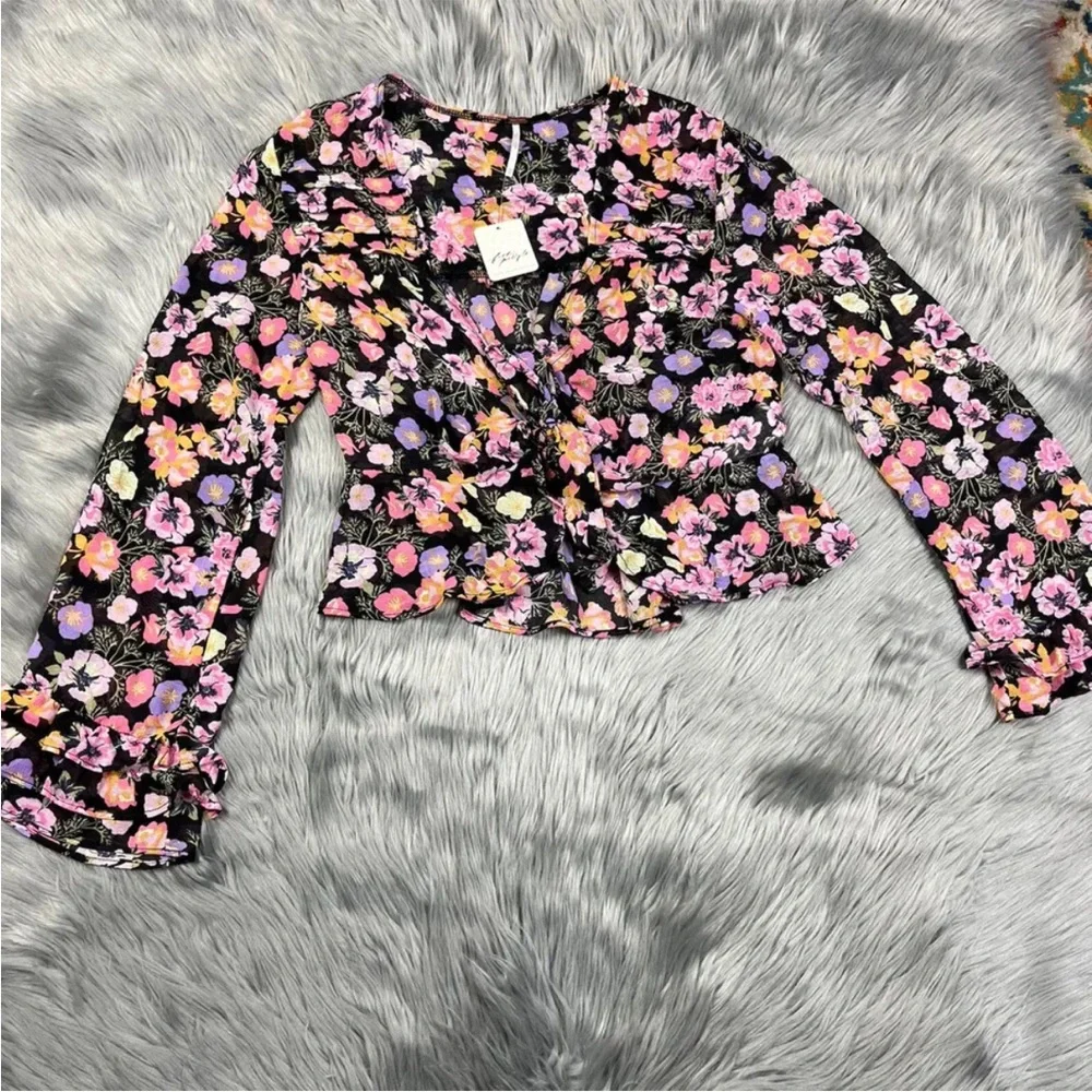 Free People Maybel Floral Blouse Tie Front Size XS